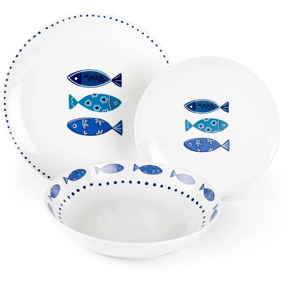 Excelsa Servizio piatti tavola porcellana decorata OCEAN 18 pezzi cod.50249